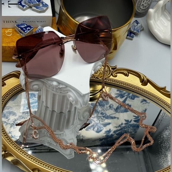 🆕 JIMMY CHOO 🧿 NWOT TAVI DDB3X Oversized Square Sunglasses Gold Copper w Chain - Picture 12 of 16